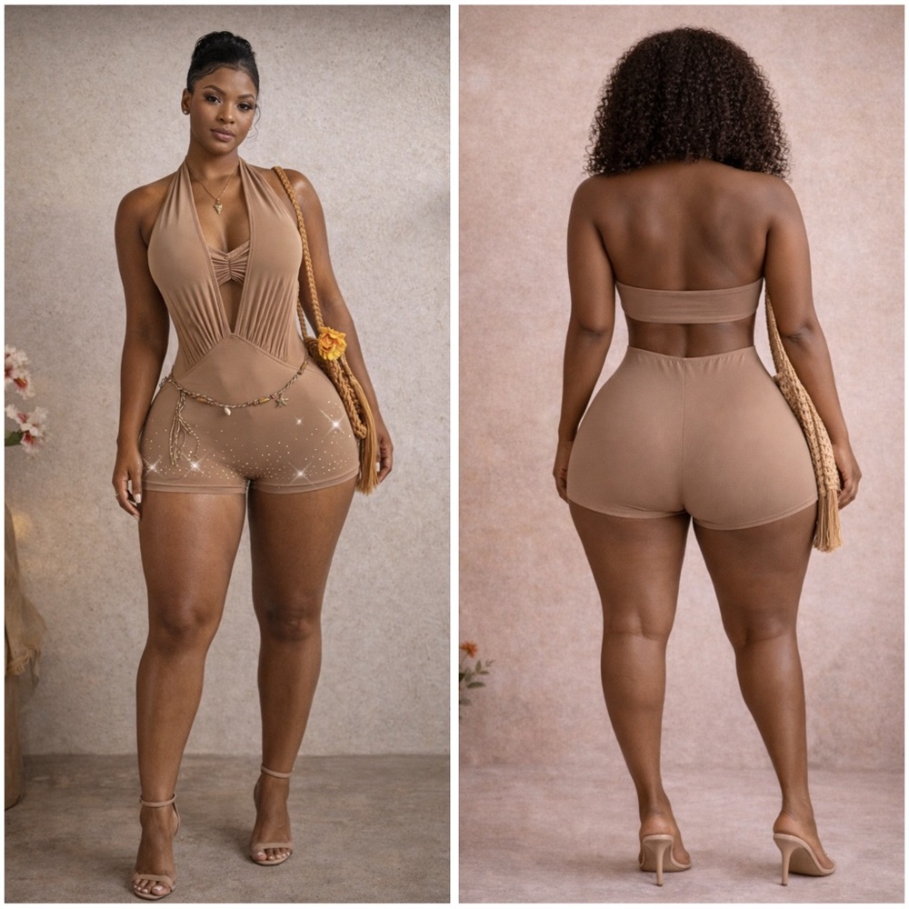 Tan Halter Neck Romper